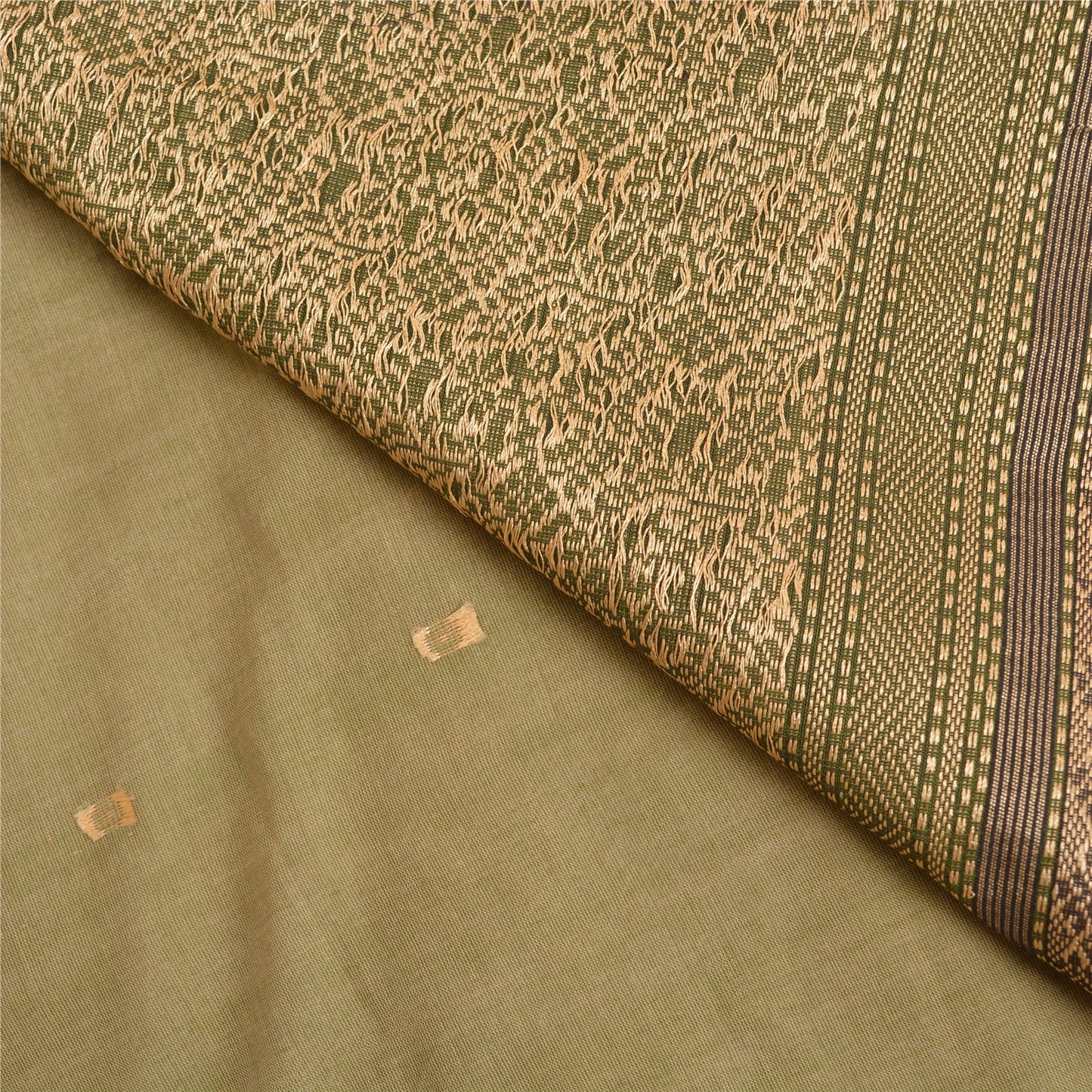 Санскритские винтажные зеленые сари из 100% чистого хлопка, тканая премиальная ткань для сари из экологически чистой ткани