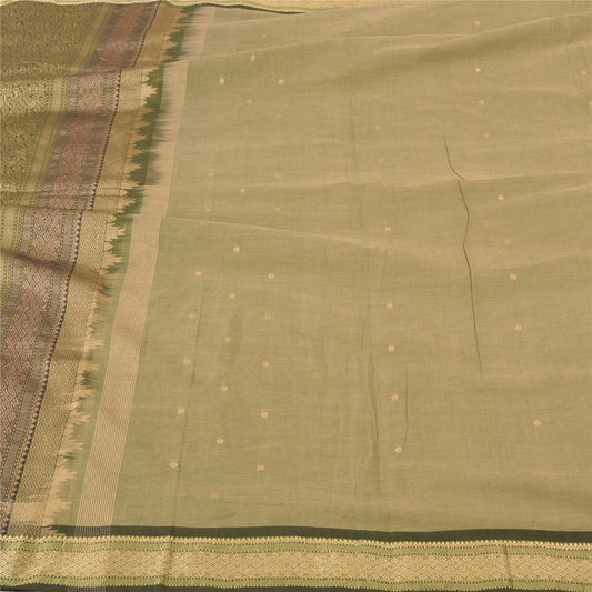 Sanskriti Vintage Grønne Sarier 100% Ren Bomuld Vævet Premium Sari Håndværksmæssigt Bæredygtigt Stoff