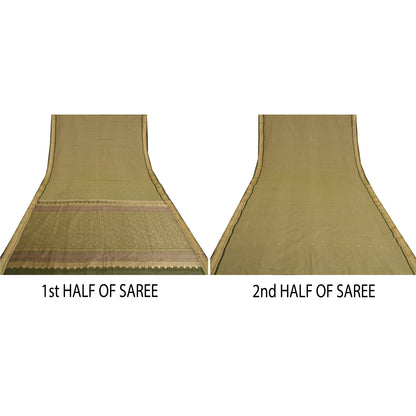 Санскритские винтажные зеленые сари из 100% чистого хлопка, тканая премиальная ткань для сари из экологически чистой ткани