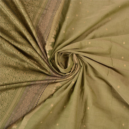 Санскритские винтажные зеленые сари из 100% чистого хлопка, тканая премиальная ткань для сари из экологически чистой ткани