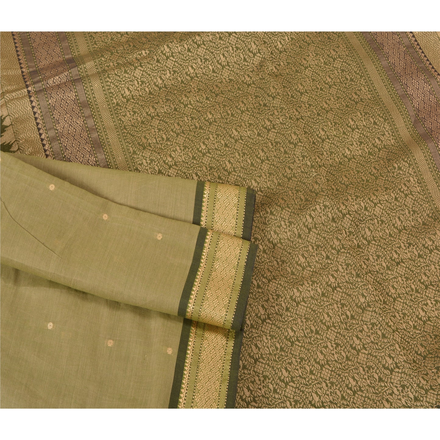 Санскритские винтажные зеленые сари из 100% чистого хлопка, тканая премиальная ткань для сари из экологически чистой ткани