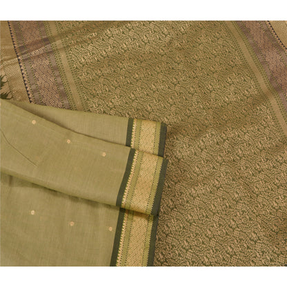 Санскритские винтажные зеленые сари из 100% чистого хлопка, тканая премиальная ткань для сари из экологически чистой ткани