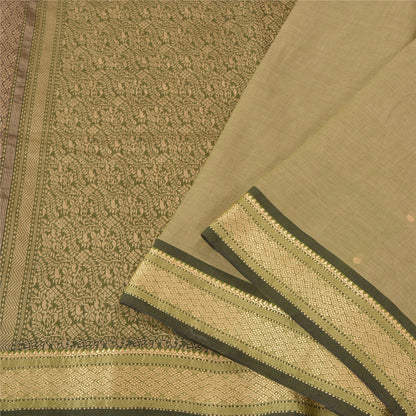 Санскритские винтажные зеленые сари из 100% чистого хлопка, тканая премиальная ткань для сари из экологически чистой ткани