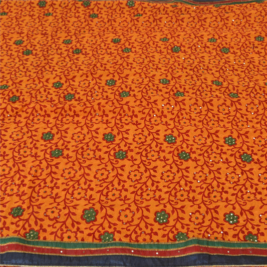 Sanskriti Vintage Saffron Sarees Blend Silk Hand Beaded Premium Sari Sustainable Fabric