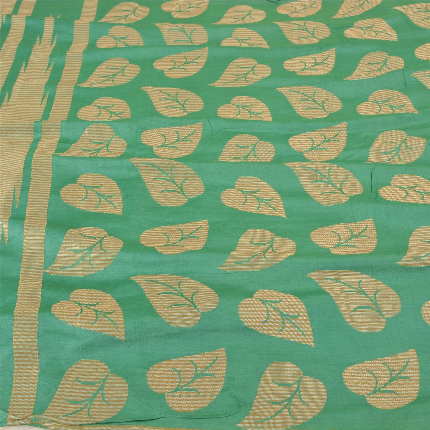 Sanskriti Vintage Green Sarees 100% Pure Silk Woven Premium Sari Craft Sustainable Fabric