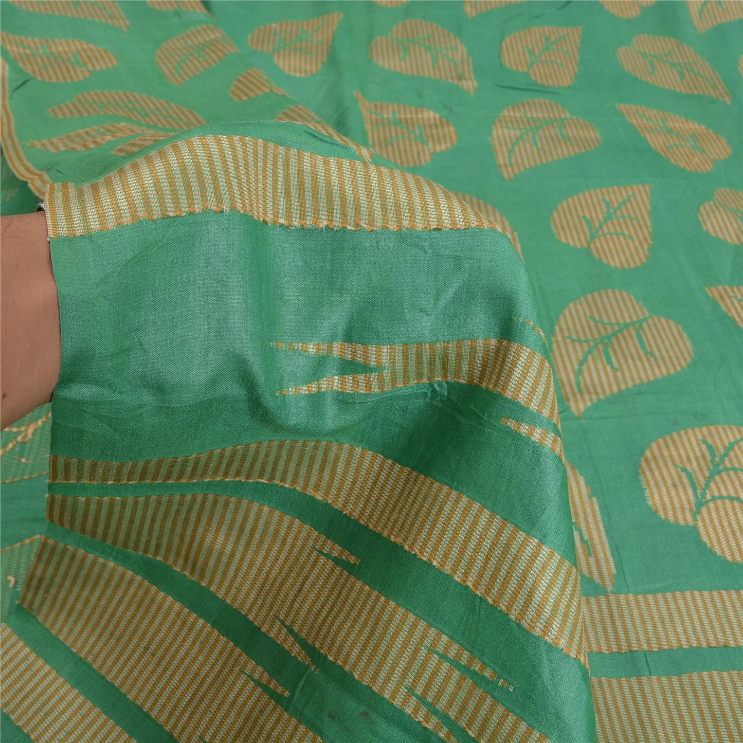 Sanskriti Vintage Green Sarees 100% Pure Silk Woven Premium Sari Craft Sustainable Fabric