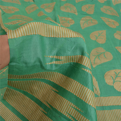 Sanskriti Vintage Green Sarees 100% Pure Silk Woven Premium Sari Craft Sustainable Fabric