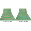 Sanskriti Vintage Green Sarees 100% Pure Silk Woven Premium Sari Craft Sustainable Fabric