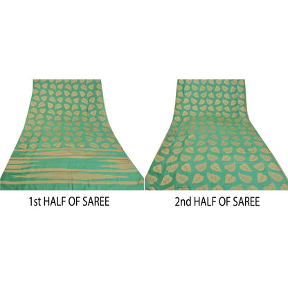 Sanskriti Vintage Green Sarees 100% Pure Silk Woven Premium Sari Craft Sustainable Fabric