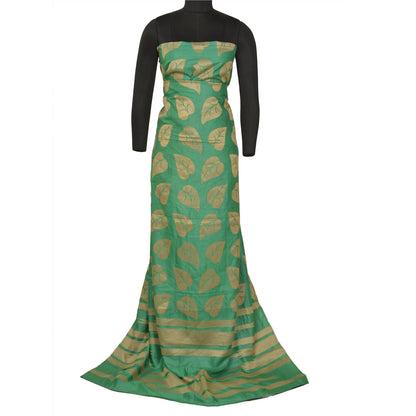 Sanskriti Vintage Green Sarees 100% Pure Silk Woven Premium Sari Craft Sustainable Fabric