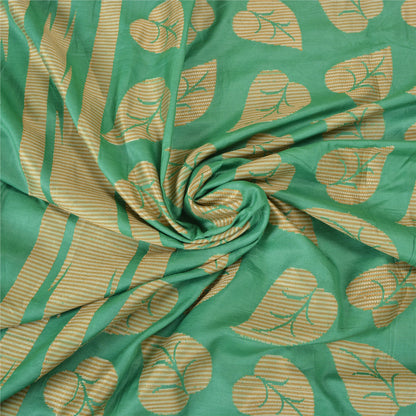 Sanskriti Vintage Green Sarees 100% Pure Silk Woven Premium Sari Craft Sustainable Fabric