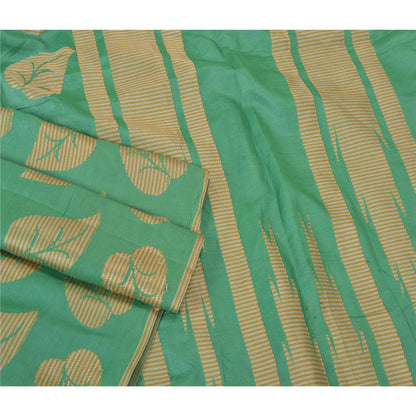 Sanskriti Vintage Green Sarees 100% Pure Silk Woven Premium Sari Craft Sustainable Fabric