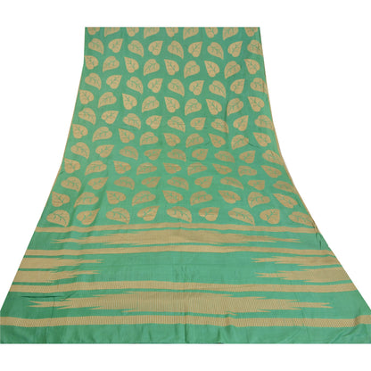 Sanskriti Vintage Green Sarees 100% Pure Silk Woven Premium Sari Craft Sustainable Fabric
