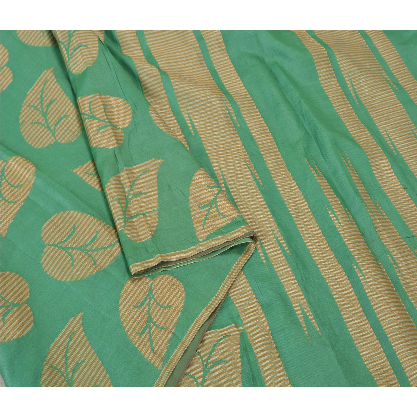 Sanskriti Vintage Green Sarees 100% Pure Silk Woven Premium Sari Craft Sustainable Fabric