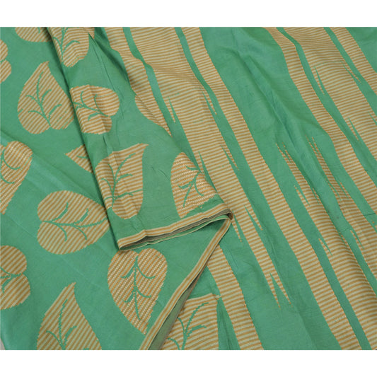 Sanskriti Vintage Green Sarees 100% Pure Silk Woven Premium Sari Craft Sustainable Fabric