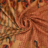 Sanskriti Vintage Golden/Red Sarees 100% Pure Silk Hand Beaded Sari Craft Sustainable Fabric