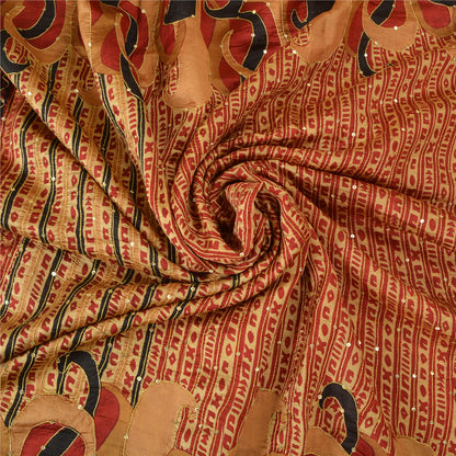 Sanskriti Vintage Golden/Red Sarees 100% Pure Silk Hand Beaded Sari Craft Sustainable Fabric
