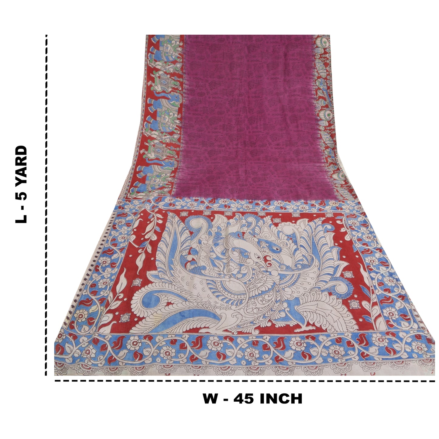 Sanskriti Vintage Purple/Blue Sarees Pure Cotton Handmade Kalamkari Sari Sustainable Fabric
