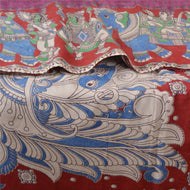 Sanskriti Vintage Purple/Blue Sarees Pure Cotton Handmade Kalamkari Sari Fabric