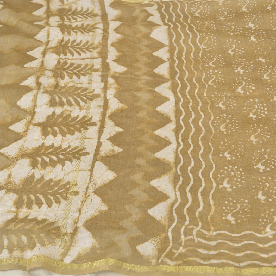Sanskriti Vintage Brown/Ivory Sarees Pure Cotton Batik Work Sari 5 Yard Fabric