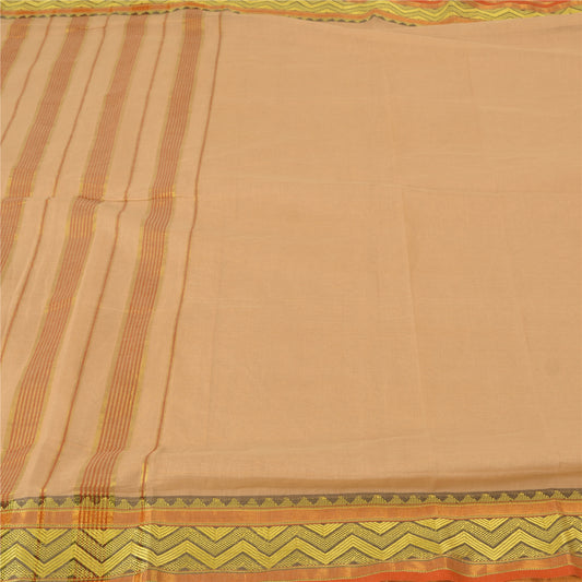 Санскритские винтажные персиковые индийские сари 100% чистый хлопок сотканный премиальный сари устойчивая ткань