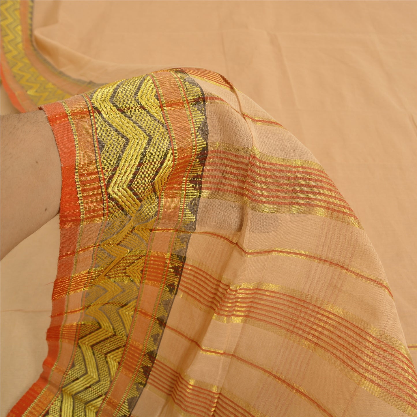 Санскритские винтажные персиковые индийские сари 100% чистый хлопок сотканный премиальный сари устойчивая ткань