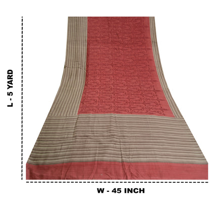 Sanskriti Vintage Grey/Dark Red Sarees Pure Silk Printed Premium Sari Sustainable Fabric