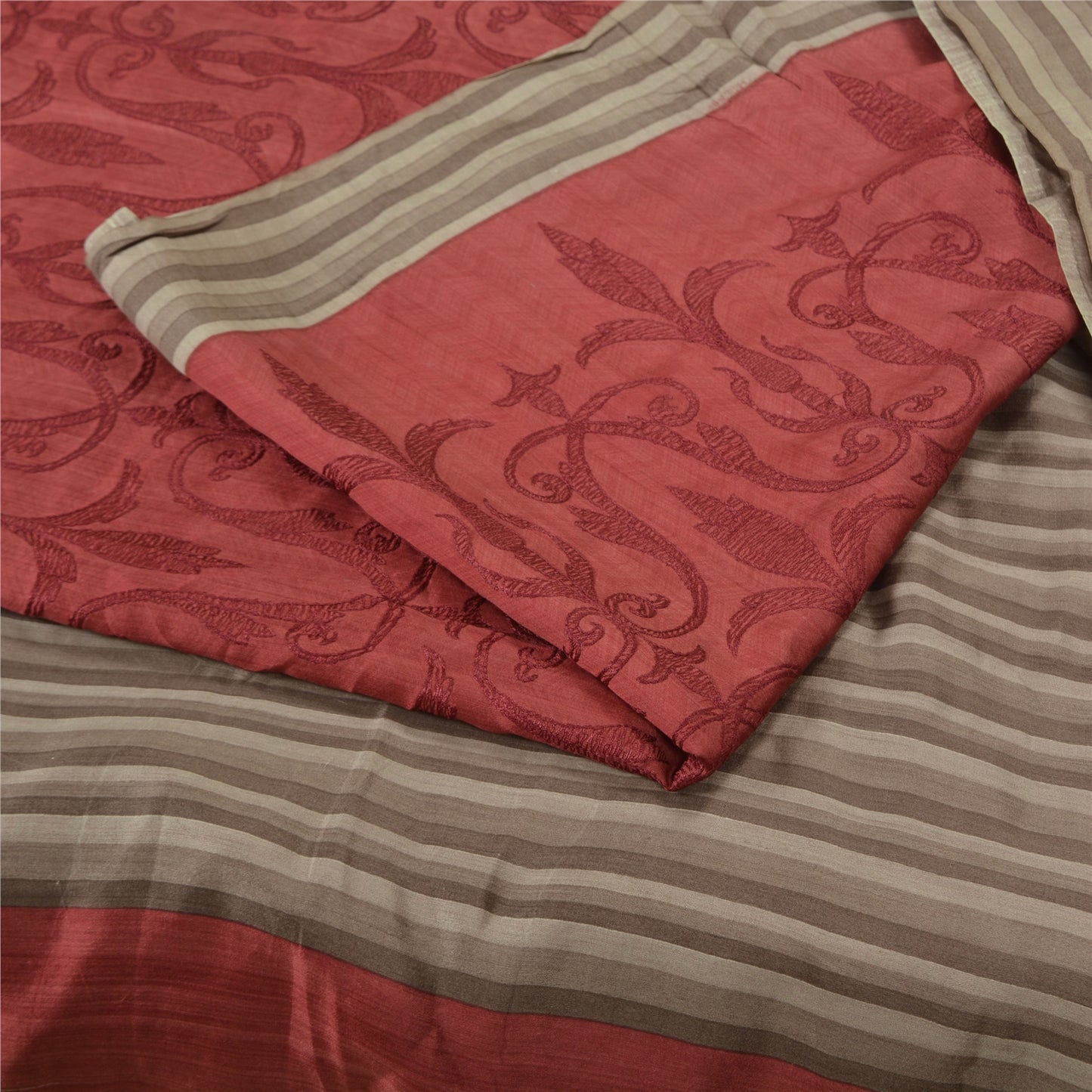 Sanskriti Vintage Grey/Dark Red Sarees Pure Silk Printed Premium Sari Sustainable Fabric