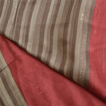 Sanskriti Vintage Grey/Dark Red Sarees Pure Silk Printed Premium Sari Sustainable Fabric