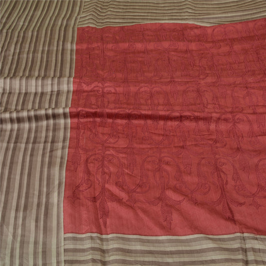 Sanskriti Vintage Grey/Dark Red Sarees Pure Silk Printed Premium Sari Sustainable Fabric