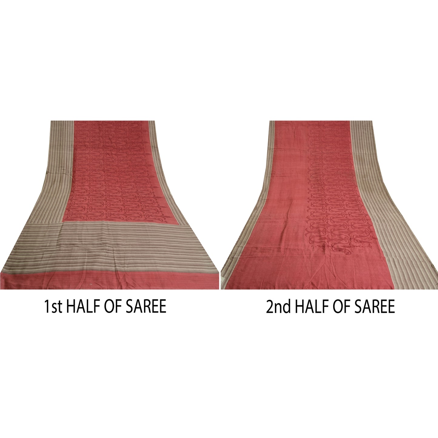 Sanskriti Vintage Grey/Dark Red Sarees Pure Silk Printed Premium Sari Sustainable Fabric