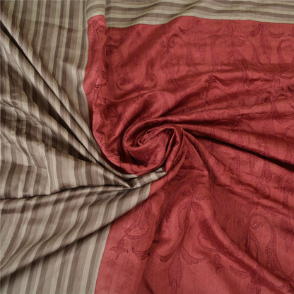 Sanskriti Vintage Grey/Dark Red Sarees Pure Silk Printed Premium Sari Sustainable Fabric