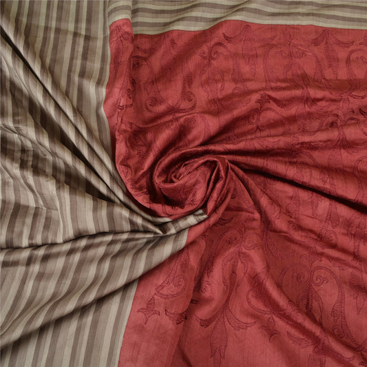 Sanskriti Vintage Grey/Dark Red Sarees Pure Silk Printed Premium Sari Sustainable Fabric