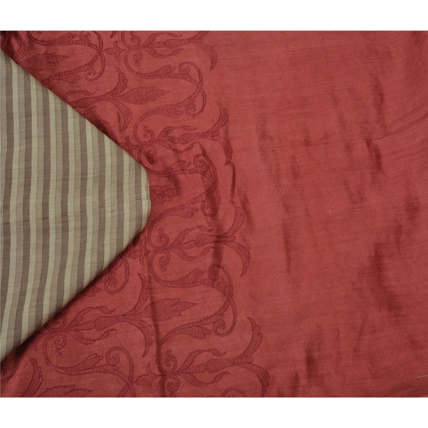 Sanskriti Vintage Grey/Dark Red Sarees Pure Silk Printed Premium Sari Sustainable Fabric