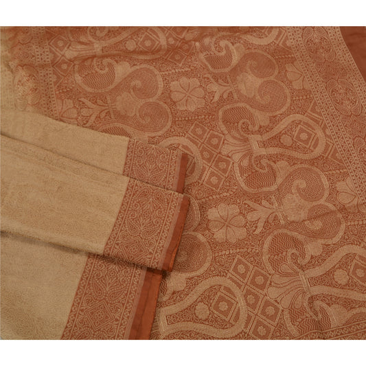 Sanskriti Vintage Brown Sarees 100% Pure Silk Woven Premium Sari Craft Sustainable Fabric