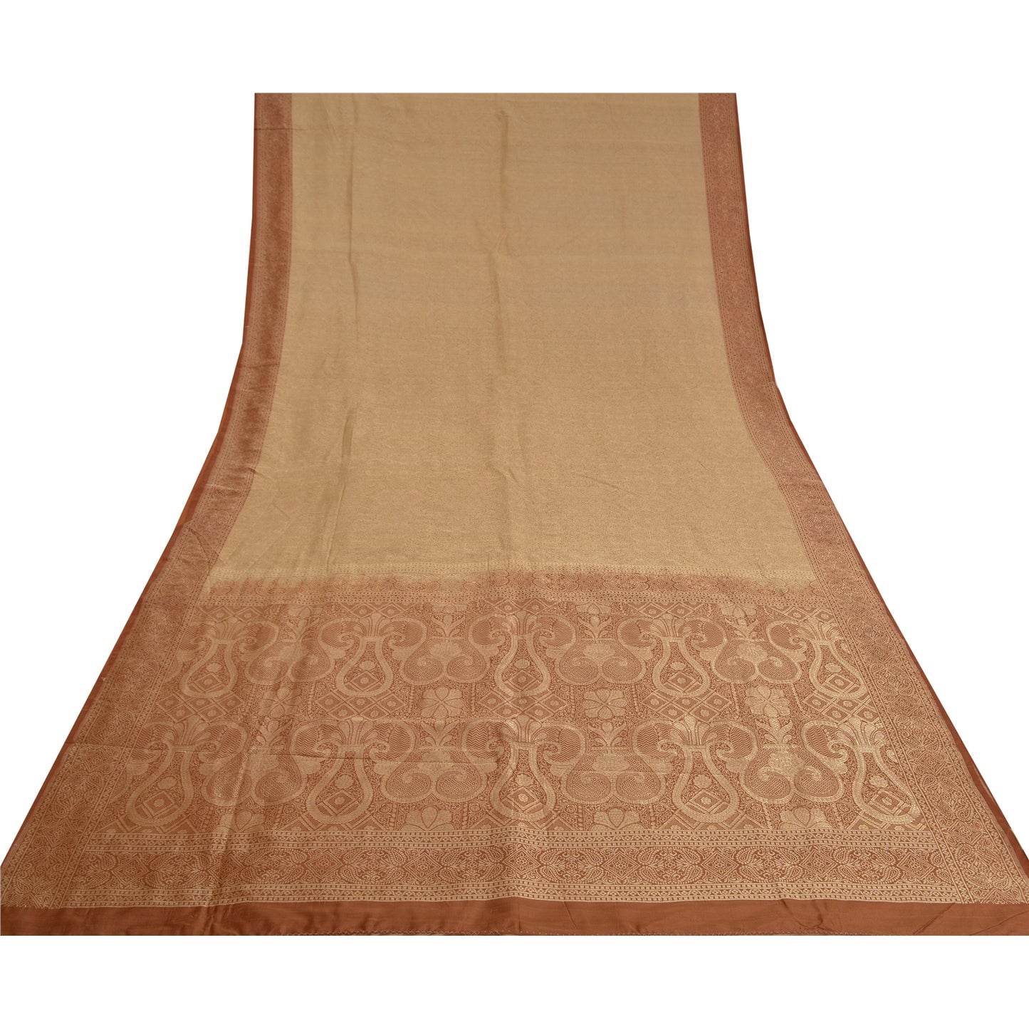 Sanskriti Vintage Brown Sarees 100% Pure Silk Woven Premium Sari Craft Sustainable Fabric