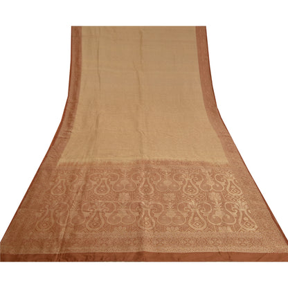 Sanskriti Vintage Brown Sarees 100% Pure Silk Woven Premium Sari Craft Sustainable Fabric