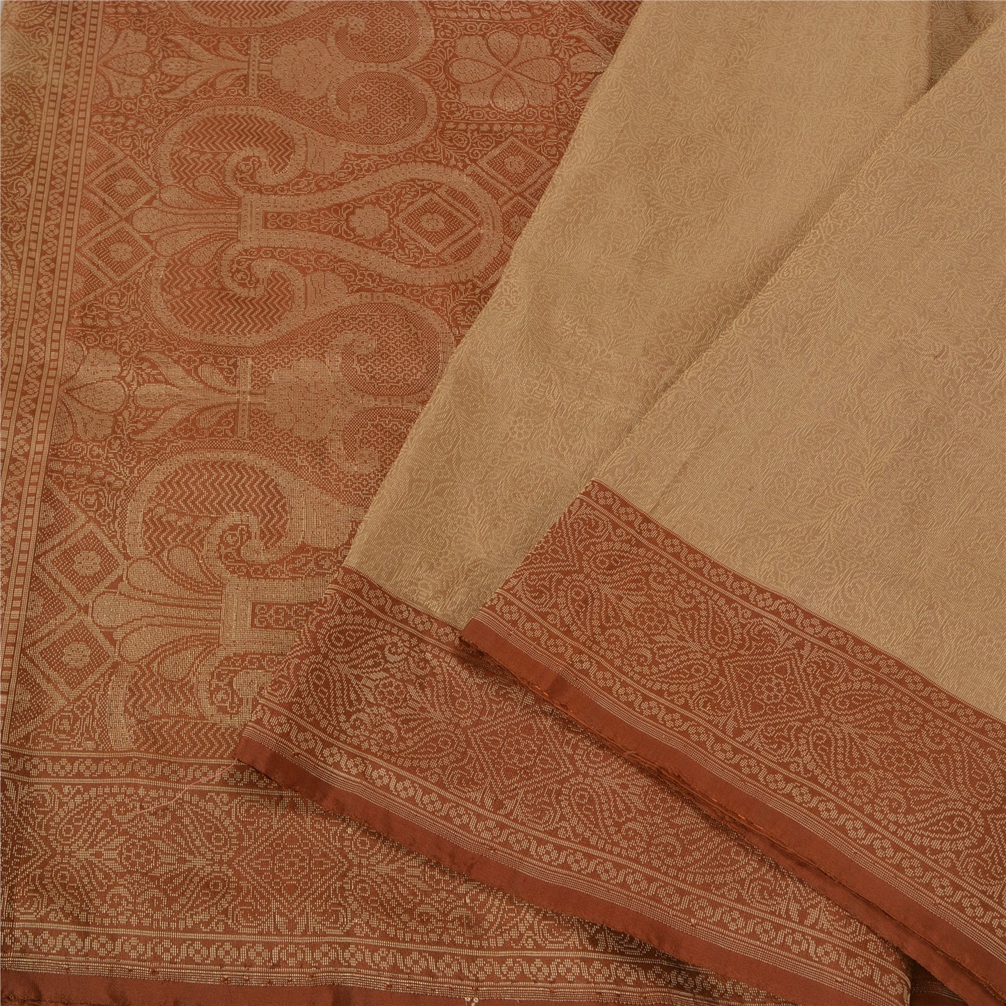 Sanskriti Vintage Brown Sarees 100% Pure Silk Woven Premium Sari Craft Sustainable Fabric