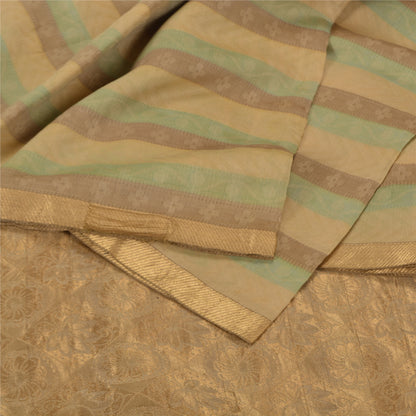 Sanskriti Vintage Brown/Green Sarees Pure Silk Woven Premium Sari Craft Sustainable Fabric