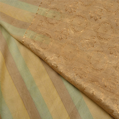Sanskriti Vintage Brown/Green Sarees Pure Silk Woven Premium Sari Craft Sustainable Fabric