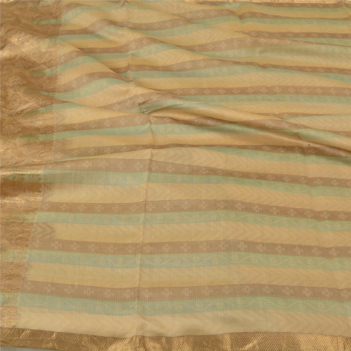 Sanskriti Vintage Brown/Green Sarees Pure Silk Woven Premium Sari Craft Sustainable Fabric