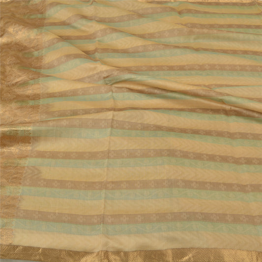 Sanskriti Vintage Brown/Green Sarees Pure Silk Woven Premium Sari Craft Sustainable Fabric