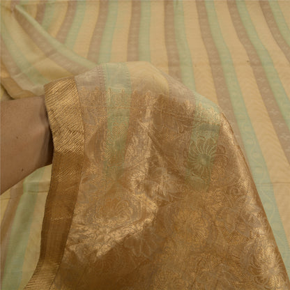 Sanskriti Vintage Brown/Green Sarees Pure Silk Woven Premium Sari Craft Sustainable Fabric