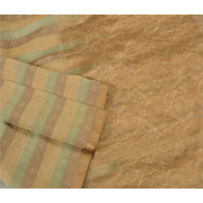 Sanskriti Vintage Brown/Green Sarees Pure Silk Woven Premium Sari Craft Sustainable Fabric