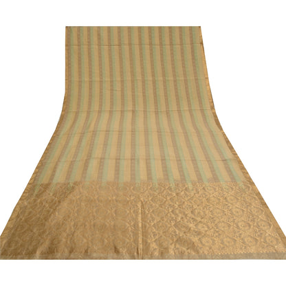 Sanskriti Vintage Brown/Green Sarees Pure Silk Woven Premium Sari Craft Sustainable Fabric
