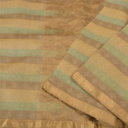Sanskriti Vintage Brown/Green Sarees Pure Silk Woven Premium Sari Craft Sustainable Fabric