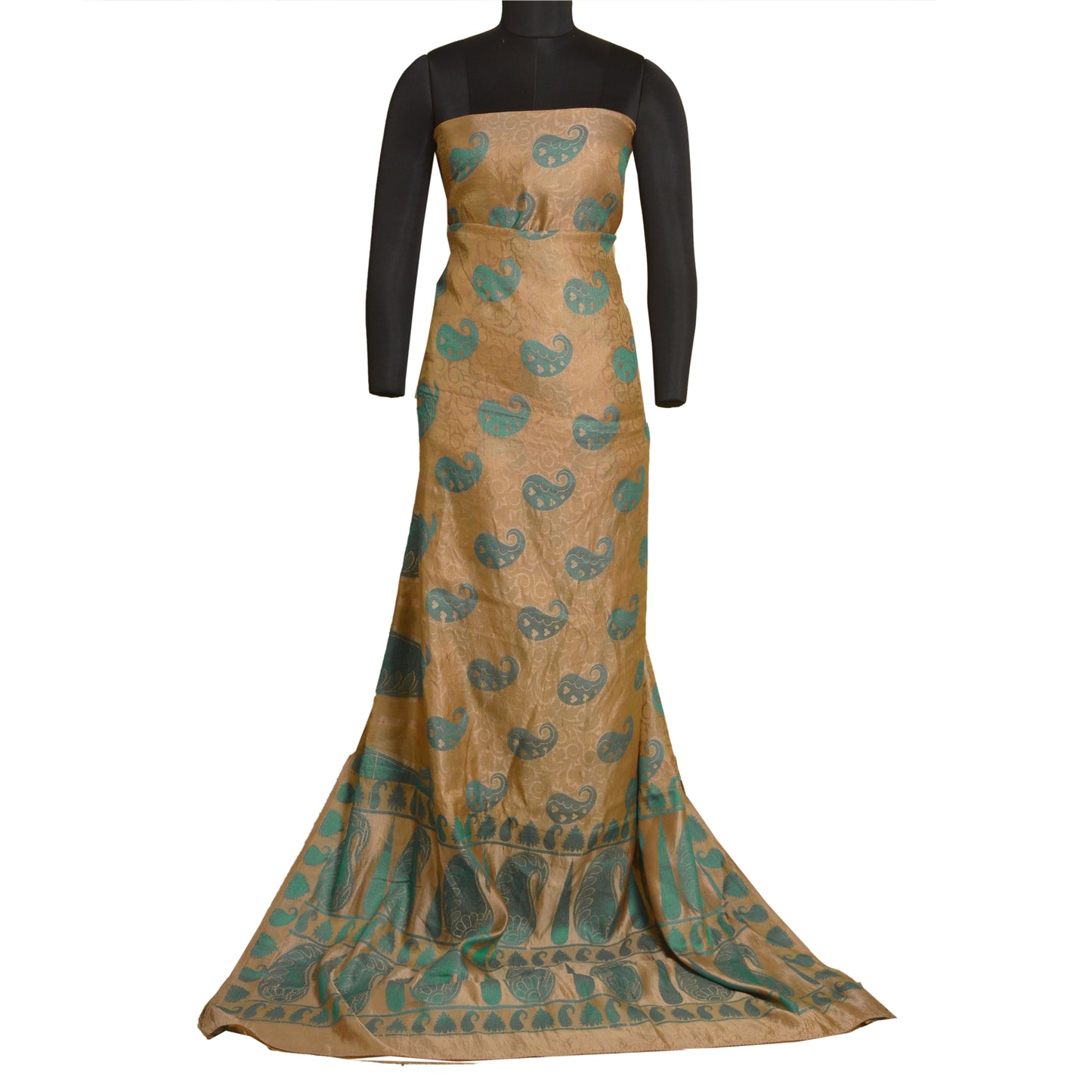 Sanskriti Vintage Golden Indian Sarees 100% Pure Silk Woven Sari Craft Sustainable Fabric