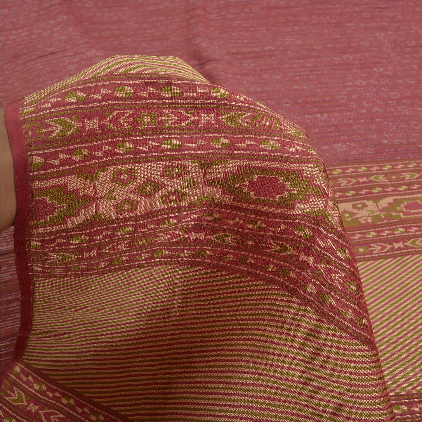 Санскритские винтажные розовые сари 100% чистый шелк тканый премиальный сари ремесло устойчивая ткань