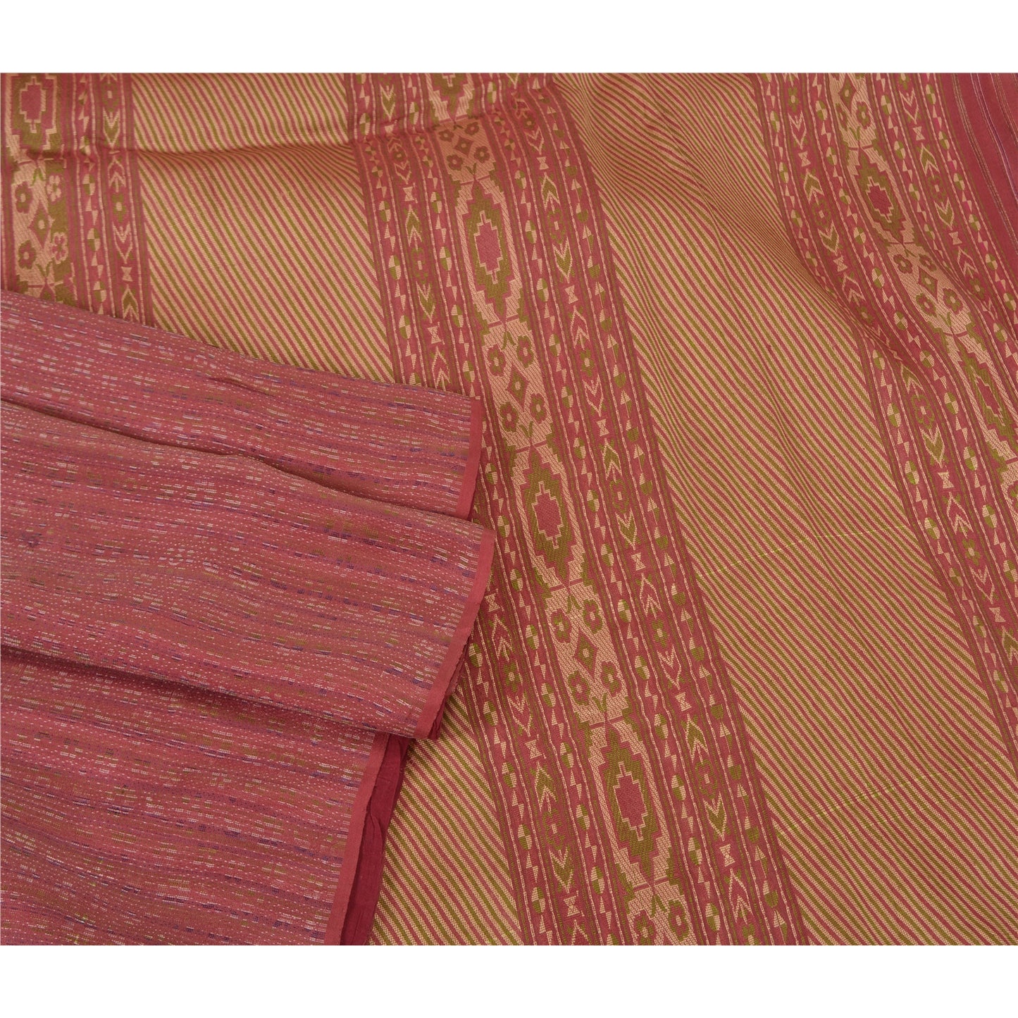 Санскритские винтажные розовые сари 100% чистый шелк тканый премиальный сари ремесло устойчивая ткань