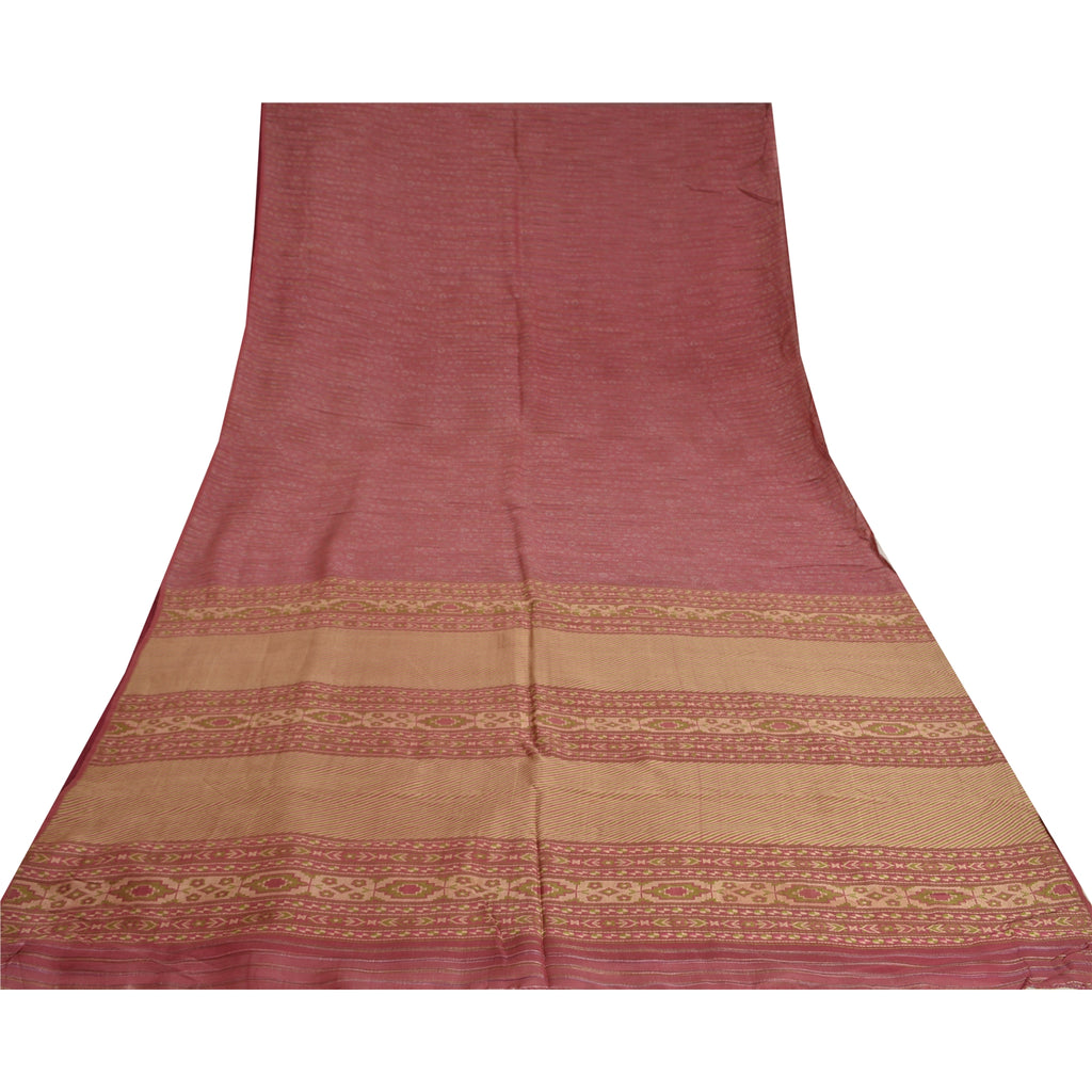 Санскритские винтажные розовые сари 100% чистый шелк тканый премиальный сари ремесло устойчивая ткань